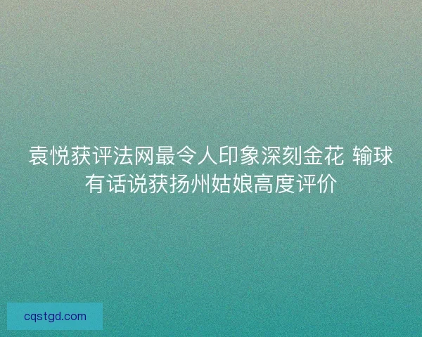 袁悦获评法网最令人印象深刻金花 输球有话说获扬州姑娘高度评价 袁悦获评法网最令人印象深刻金花 输球有话说获扬州姑娘高度评价